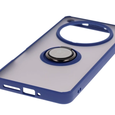 Etui z uchwytem na palec Bizon Case Hybrid Ring do Oppo Find X8 Pro, przydymione z granatową ramką