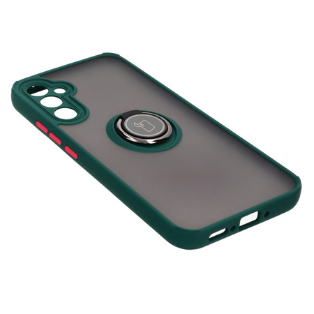 Etui z uchwytem na palec Bizon Case Hybrid Ring do Galaxy A34 5G, przydymione z ciemnozieloną ramką