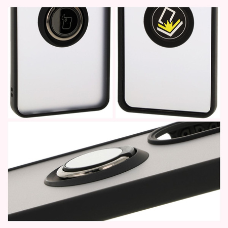 Etui z uchwytem na palec Bizon Case Hybrid Ring do Oppo A60 4G, przydymione z czarną ramką