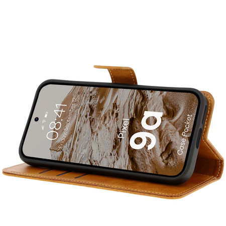 Etui z klapką Bizon Case Pocket do Google Pixel 9a, brązowe