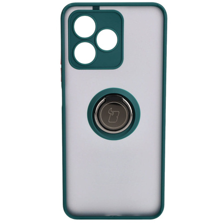 Etui z uchwytem na palec Bizon Case Hybrid Ring do Realme C53 / C51, przydymione z ciemnozieloną ramką