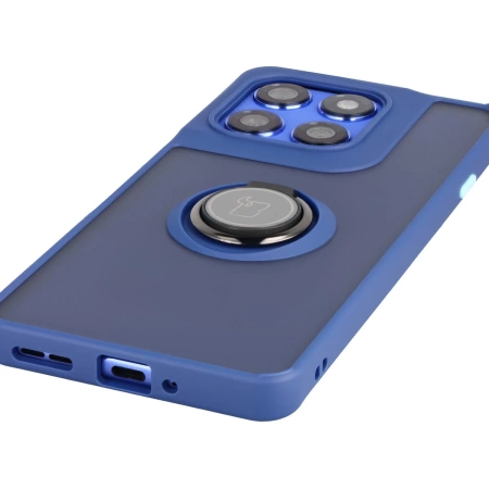 Etui z uchwytem na palec Bizon Case Hybrid Ring do Motorola Edge 60 Pro, przydymione z granatową ramką