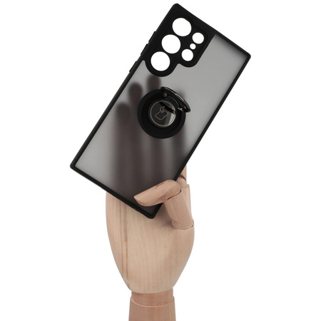 Etui z uchwytem na palec Bizon Case Hybrid Ring do Galaxy S23 Ultra, przydymione z czarną ramką