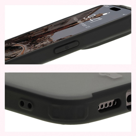 Etui z pierścieniem magnetycznym Bizon Case MatteO do iPhone 15 Pro, półprzezroczyste z czarną ramką