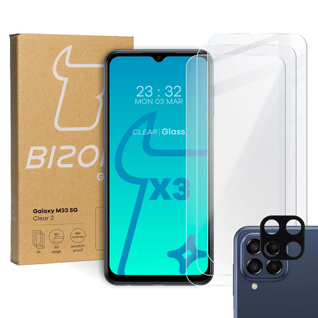 3x Szkło hartowane + szybka na aparat Bizon Glass Clear 2 Pack do Galaxy M33 5G