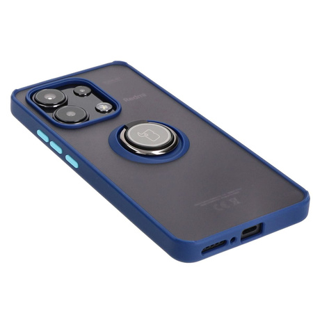 Etui z uchwytem na palec Bizon Case Hybrid Ring do Xiaomi Redmi Note 13 4G, przydymione z granatową ramką