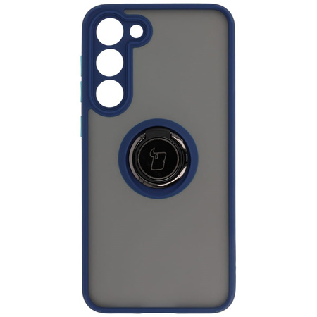 Etui z uchwytem na palec Bizon Case Hybrid Ring do Galaxy S23 Plus, przydymione z granatową ramką