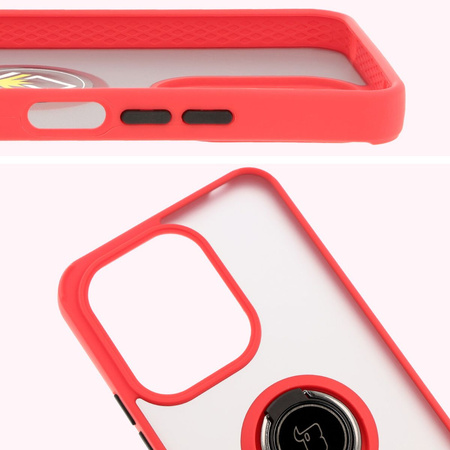 Etui z uchwytem na palec Bizon Case Hybrid Ring do Xiaomi Redmi 13 4G, przydymione z czerwoną ramką