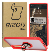 Etui z uchwytem na palec Bizon Case Hybrid Ring do Oppo A60 4G, przydymione z czerwoną ramką