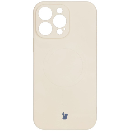 Silikonowe etui z pierścieniem magnetycznym Bizon Case Silicone Magnetic do iPhone 16 Pro Max, beżowe