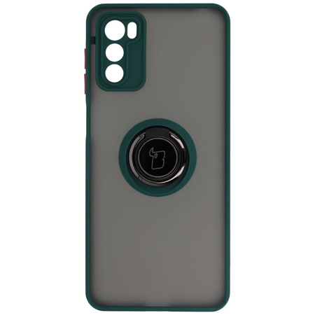 Etui z uchwytem na palec Bizon Case Hybrid Ring do Motorola Moto G42 , przydymione z ciemnozieloną ramką