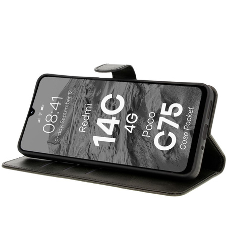 Etui z klapką Bizon Case Pocket do Xiaomi Redmi 14C 4G / POCO C75, czarne