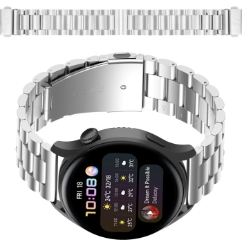 Pasek ze stali nierdzewnej do smartwatcha, Bizon Strap Watch Aura, QuickRelease 20 mm, srebrny