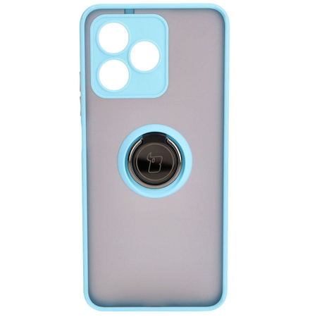 Etui z uchwytem na palec Bizon Case Hybrid Ring do Realme C53 / C51, przydymione z jasnoniebieską ramką