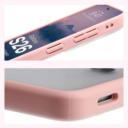 Etui Bizon Case Angelo do Galaxy S26, półprzezroczyste z jasnoróżową ramką