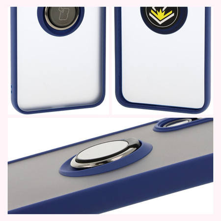Etui z uchwytem na palec Bizon Case Hybrid Ring do Galaxy A16 4G/5G, przydymione z granatową ramką