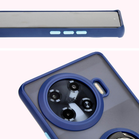 Etui z uchwytem na palec Bizon Case Hybrid Ring do Tecno Spark 20 Pro+, przydymione z granatową ramką