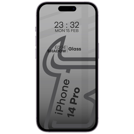 Prywatyzujące szkło hartowane Bizon Glass Edge Shadow do iPhone 14 Pro, przyciemniane z czarną ramką