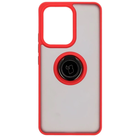 Etui z uchwytem na palec Bizon Case Hybrid Ring do Oppo Reno13 F / FS, przydymione z czerwoną ramką