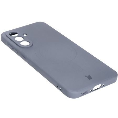 Silikonowe etui z pierścieniem magnetycznym Bizon Case Silicone Magnetic Sq do Galaxy A36 5G, szare