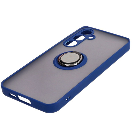 Etui z uchwytem na palec Bizon Case Hybrid Ring do Galaxy A55 5G, przydymione z granatową ramką
