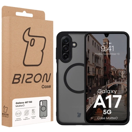 Etui z pierścieniem magnetycznym Bizon Case MatteO do Galaxy A17 5G, przydymione-czarne