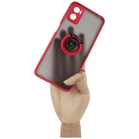 Etui z uchwytem na palec Bizon Case Hybrid Ring do Motorola Moto E22 / E22i, przydymione z czerwoną ramką
