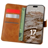 Etui z klapką Bizon Case Pocket do iPhone 17 Pro, brązowe