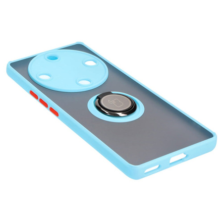 Etui z uchwytem na palec Bizon Case Hybrid Ring do Honor Magic5 Lite, przydymione z jasnoniebieską ramką