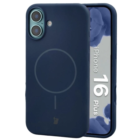 Silikonowe etui z pierścieniem magnetycznym Bizon Soft Case Magnetic do iPhone 16 Plus, granatowe