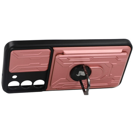 Etui Bizon Case Camshield Card Slot Ring do Galaxy S23 Plus, jasnoróżowe