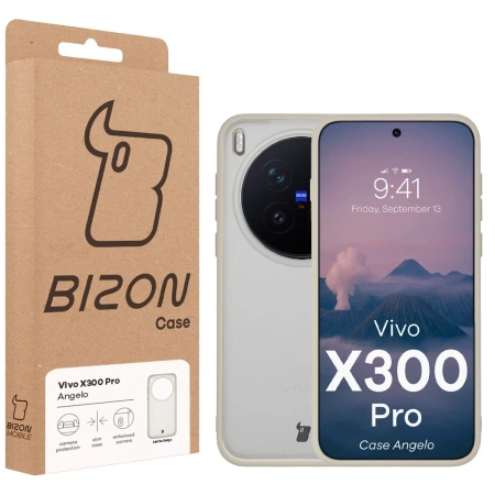 Etui Bizon Case Angelo do Vivo X300 Pro, półprzezroczyste z beżową ramką