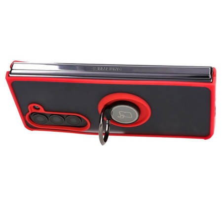 Etui z uchwytem na palec Bizon Case Hybrid Ring do Galaxy Z Fold5, przydymione z czerwoną ramką