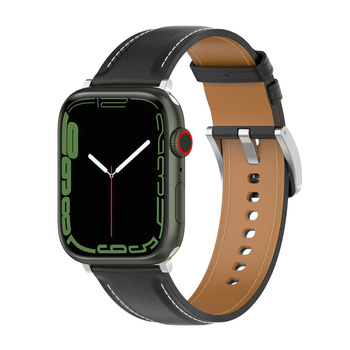 Skórzany pasek Bizon Strap Watch Casual do Apple Watch 44/45/46/49 mm, czarny