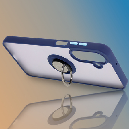 Etui z uchwytem na palec Bizon Case Hybrid Ring do Galaxy A26 5G, przydymione z granatową ramką