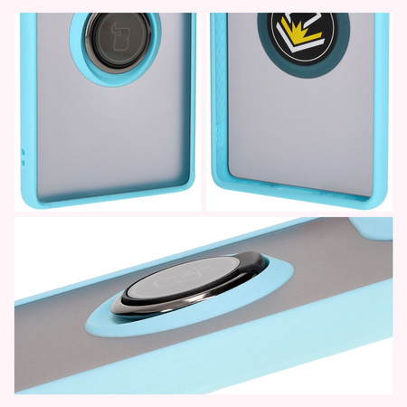 Etui z uchwytem na palec Bizon Case Hybrid Ring do Motorola Edge 50 Fusion, przydymione z jasnoniebieską ramką