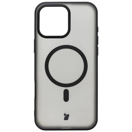 Etui z pierścieniem magnetycznym Bizon Case MatteO do iPhone 16 Pro Max, półprzezroczyste z czarną ramką