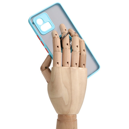 Etui z uchwytem na palec Bizon Case Hybrid Ring do Motorola Moto G72, przydymione z jasnoniebieską ramką