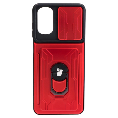 Etui Bizon Case Camshield Card Slot Ring do Moto G22, czerwone