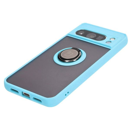 Etui z uchwytem na palec Bizon Case Hybrid Ring do Google Pixel 8 Pro, przydymione z jasnoniebieską ramką
