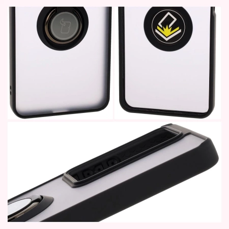 Etui z uchwytem na palec Bizon Case Hybrid Ring do Realme C75 4G / 14x 5G, przydymione z czarną ramką