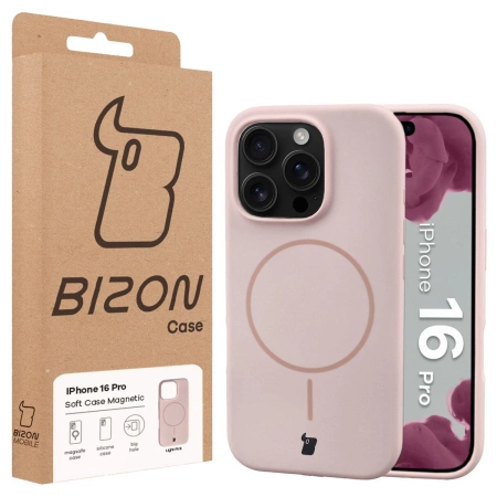 Silikonowe etui z pierścieniem magnetycznym Bizon Soft Case Magnetic do iPhone 16 Pro, jasnoróżowe