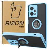 Etui z uchwytem na palec Bizon Case Hybrid Ring do Xiaomi Redmi Note 12 Pro+ 5G, przydymione z jasnoniebieską ramką