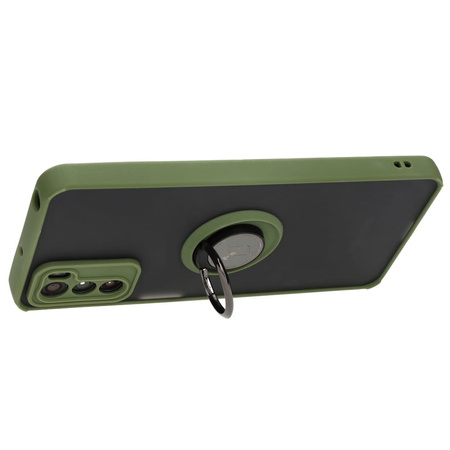 Etui z uchwytem na palec Bizon Case Hybrid Ring do Motorola Moto G42 , przydymione z zieloną ramką