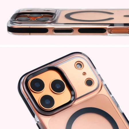 Etui z pierścieniem magnetycznym Bizon Case Marco do iPhone 17 Pro Max, przezroczyste z czarną ramką