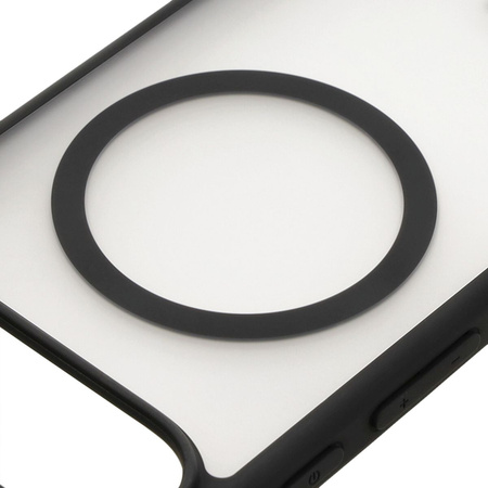 Etui z pierścieniem magnetycznym Bizon Case MatteO do Google Pixel 9/9 Pro, półprzezroczyste z czarną ramką