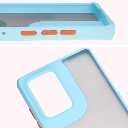 Etui z uchwytem na palec Bizon Case Hybrid Ring do Motorola Edge 50 Fusion, przydymione z jasnoniebieską ramką