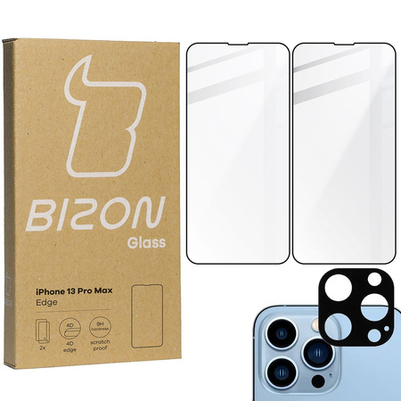 2x Szkło + szybka na aparat Bizon Edge Pack do iPhone 13 Pro Max