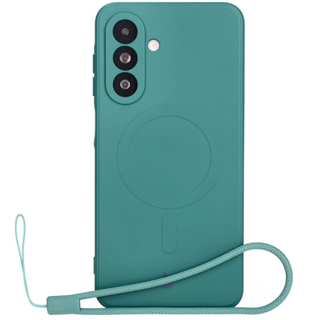 Silikonowe etui z pierścieniem magnetycznym Bizon Case Silicone Magnetic Sq do Galaxy A26 5G, ciemnozielone