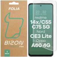 Folia hydrożelowa na ekran Bizon Glass Hydrogel Front Duo do Realme 14x 5G / C55 / C75 / OnePlus Nord CE 3 Lite / Oppo A60 4G, 2 sztuki